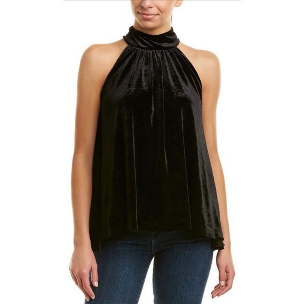 French Connection Aurore Velvet High Neck Top Sz M